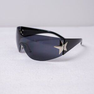 y2k rimless style black star wrap sunglasses